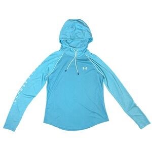 Under Armour Logo Velocity Heatgear‎ Hooded Blue Pullover Top MEDIUM Sportswear